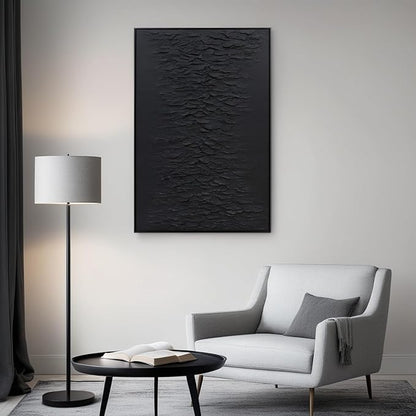 Zessonic Hand-Painted Thick Textured 3D Abstract Wall Art Large Black Texture Minimalist Wall Art - 3D Contemporary Dimensional Home Office Living Room Modern Wall Decor Framed - 24"x36"