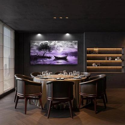 hyidecorart Black And White Wall Painting Large Wall Art For Living Room Framed Canvas Wall Decor For Bedroom Office Decoration Purple Scenery Abstract Picture Artwork Home Decor Ready to Hang