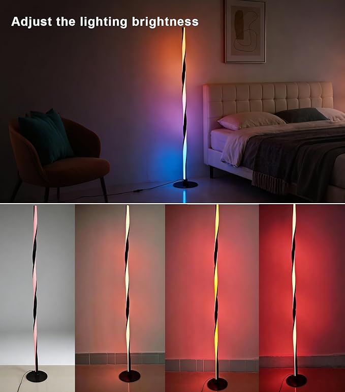 Smart RGBWIC Floor Lamp, LED Corner Lamp compatible with Alexa, Modern Black Floor Lamp with Music Sync and 16 Million DIY Colors, Dimmable Color Changing Standing Lamp for Bedroom Living Game Rooms