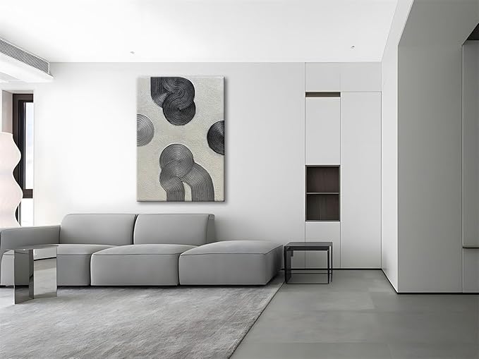 Slyart Grey and Black Abstract Textured Wall Art, Hand-Painted 3D Oil Paintings on Canvas Wall Art 40x28 inch Contemporary Art