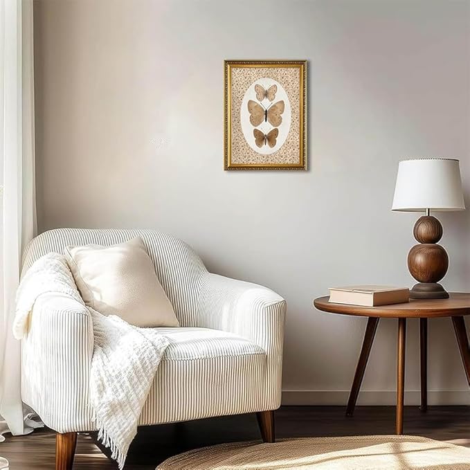 WZGZXU Vintage Gold Framed Wall Art Butterfly Pictures Wall Decor Moth Taxidermy Canvas Art Bathroom Shelf Paintings Print Antique Farmhouse Artwork For Living Room Bedroom