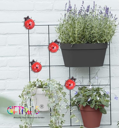 Metal Garden Yard Art Decorative 4 Pack Ladybugs Outside Garden Wall Sculptures(RED)