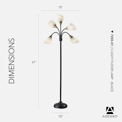 Adesso Floor Lamp with 5 Movable Shades & Adjustable Brightness – Perfect Lighting for Bedroom Decor, Beauty & Art Studio, Black