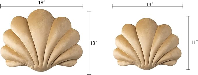 Ashler 3D Throw Pillows Shell Shaped Accent Throw Pillow, Soft Velvet Insert Included Cushion for Couch Bed Living Room, Pack of 1, Light Brown, 14 X 11 inches