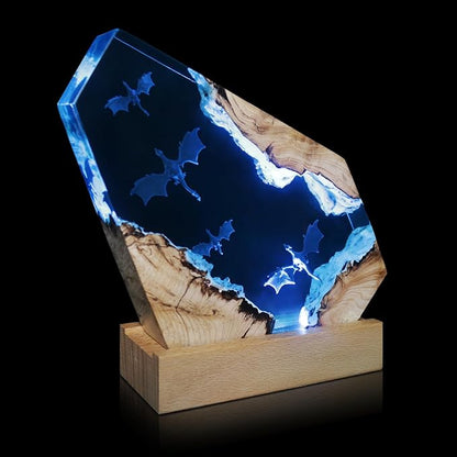 Dragon Resin Wood Lamp,ArtistryHome Decor Bedside Nightlight, Unique Resin Lighting, Nightstand Decorations for Bedroom, Suitable for Holidays