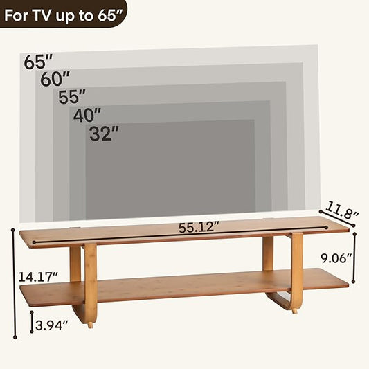 Bamboo TV Stand for TVs up to 65", Media TV Console Table with Storage, Accent Entertainment Center with Shelf, Modern TV Stand for Living Room, Bedroom, 55"(L), Walnut
