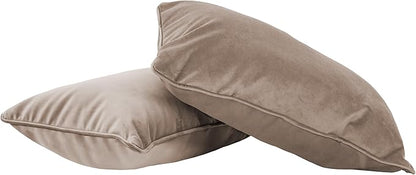 FDP 12" x 20" Velvet Rectangle Lumbar Pillow Set with Piping Decorative Throw Pillow for Home Décor in Living Room, Bedroom or Lounge (2-Pack) - Caffe, 15159-346