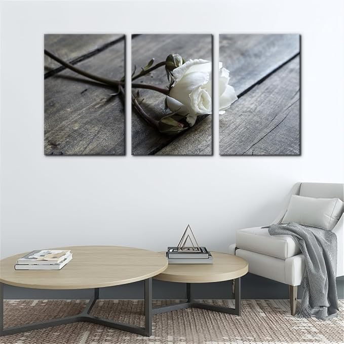 Pacimo White Rose Canvas Wall Art Prints Flowers Pictures Paintings Prints on Canvas Modern 3 Pieces Floral Giclee Artwork for Living Room Bedroom Office Home Decorations Stretched Framed - 16"x24"x3