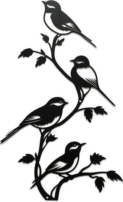 SonnTonn Black Metal Bird Wall Decor - 4 Birds on Branch Silhouette Wall Art, Rustic Style Wall Sculpture for Living Room, Bedroom, Patio, Garden, Farmhouse Home Decor (9.29”x15.75” / 23.6x40cm)