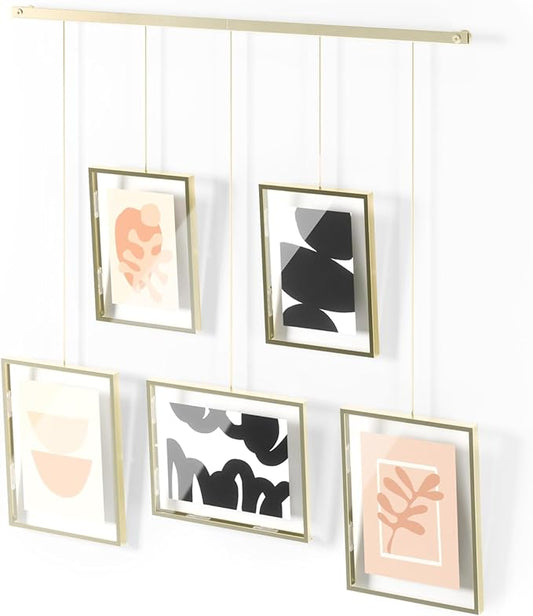 Umbra Exhibit Picture Frame Gallery Set, Adjustable Wall Collage Displays Five Photos (Two 4x6" and Three 5x7"), Set of 5, Gold