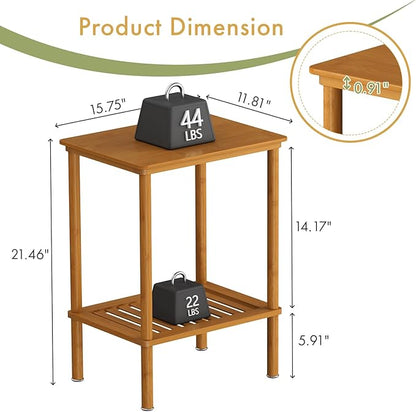 2-Tier Small Side Table, Narrow Entryway Table, Bedside End Table, Bamboo Night Stand with Storage Shelf, Sofa Side Table, Boho Accent Table for Small Space, Living Room, Bedroom, Walnut