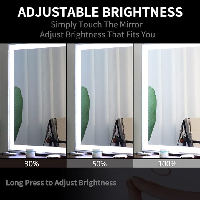 ANYHI Large Vanity Mirror with Light, 36.2" x 26.8" Hollywood Lighted Vanity Mirror, 10X Magnification, Smart Touch Control, 3 Color Modes, Memory Function, Tabletop or Wall Mount, Silver