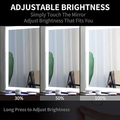 ANYHI Large Vanity Mirror with Light, 36.2" x 26.8" Hollywood Lighted Vanity Mirror, 10X Magnification, Smart Touch Control, 3 Color Modes, Memory Function, Tabletop or Wall Mount, Silver