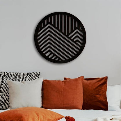Geometric Wood Wall Art Decor, Modern Vintage Mountain Wall Sculptures Hanging Abstract Panels Decor, 3D Round Hollow Wooden Craft Art Boho Wall Decoration, for Home Office Living Room Bedroom (Black)