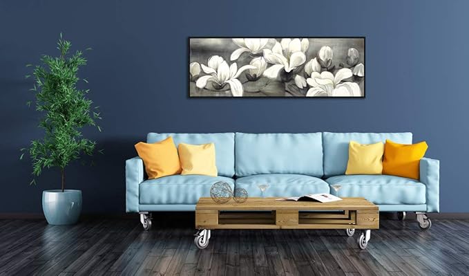 Wieco Art Framed Art Magnolia Flower Modern Canvas Prints Floral Prints Reproduction Pictures Artwork on Stretched and Framed Canvas Wall Art for Home Decoration Wall Decor Black