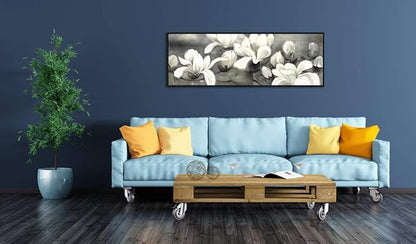 Wieco Art Framed Art Magnolia Flower Modern Canvas Prints Floral Prints Reproduction Pictures Artwork on Stretched and Framed Canvas Wall Art for Home Decoration Wall Decor Black