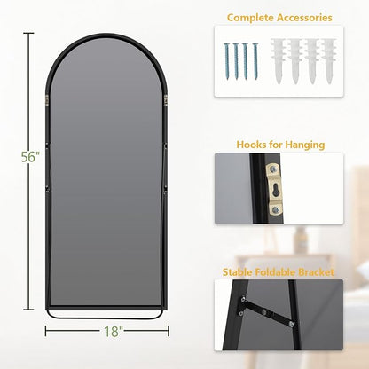 MELOMOIR 56"x18" Arched Full Length Mirror, Black Floor Mirror for Bedroom, Living Room, Gym, Dorm