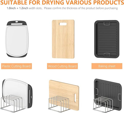 KORRTFID Cutting Board Holder Stand, Chopping Board Storage Rack, Cutting Board Organizer, 304 Stainless Steel Chopping Board Holder, Cookie Sheets Organizer 1.0+1.2 Inch Width Slots (2 PCS)