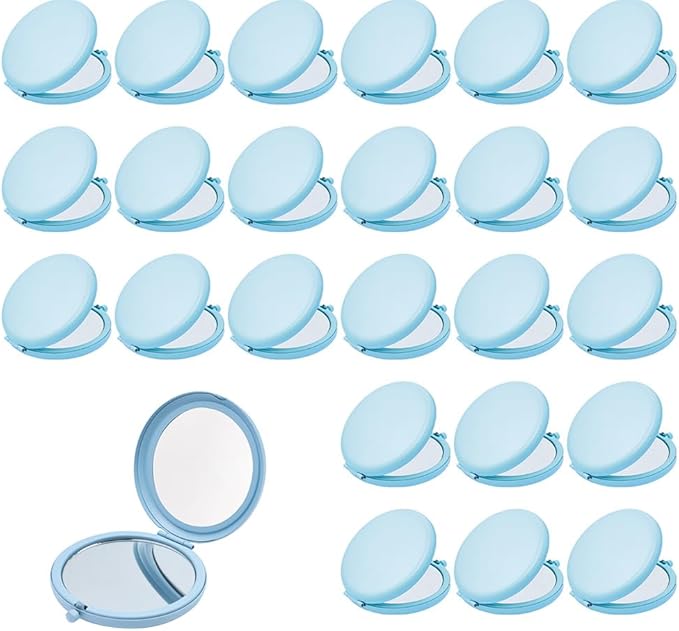 Compact Mirror for Purse, Metal Round Shell, Double-Sided 1X/12X Magnifying, Portable Travel Small Makeup Mirror, Mini Pocket Mirror, Aquamarine,24 Pack