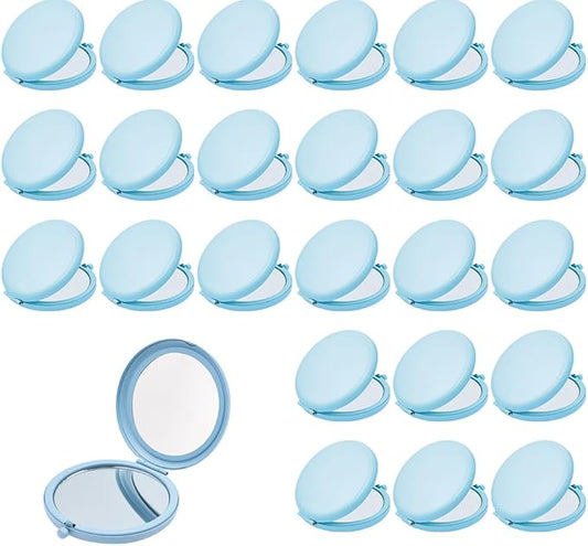 Compact Mirror for Purse, Metal Round Shell, Double-Sided 1X/12X Magnifying, Portable Travel Small Makeup Mirror, Mini Pocket Mirror, Aquamarine,24 Pack