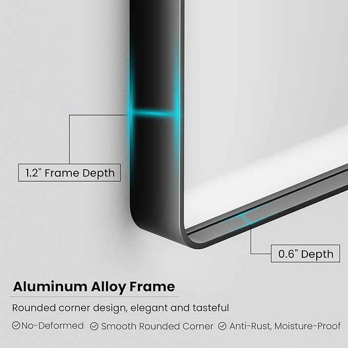 JISOSO Black Bathroom Mirror 48X32 Inch, Black Metal Framed Mirror for Wall, Rounded Rectangle Matte Bathroom Vanity Mirror with Tempered Glass, Anti-Rust, Horizontal/Vertical