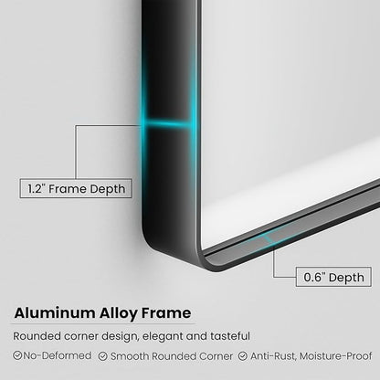 JISOSO Black Bathroom Mirror 48X40 Inch, Black Metal Framed Mirror for Wall, Rounded Rectangle Matte Bathroom Vanity Mirror with Tempered Glass, Anti-Rust, Horizontal/Vertical