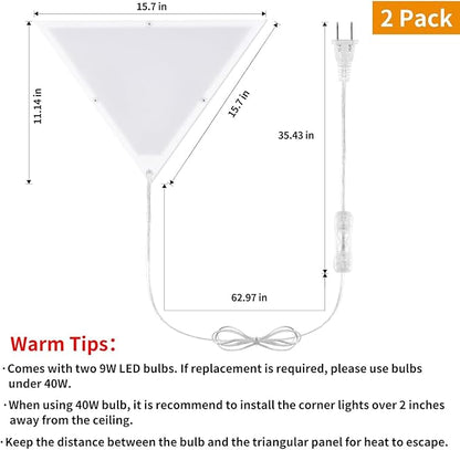 2 Pack Corner Light with 9W LED Bulb and Remote, 3 Color Temperature Corner Lamp, Dimmable Plug in Pendant Light with Acrylic Shade, Plug in Ceiling Light for Living Room, Bedroom
