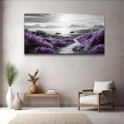 FUHAIHUA Canvas Wall Art For Living Room Large Wall Decor For Office Bedroom Decorations Purple Flowers Landscape Pictures Black And White Painting Artwork Wall Mural Aesthetic Home Decor 30x60 In