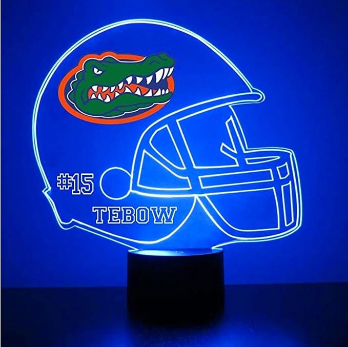 Custom University of Florida Gators Football Helmet LED Sign Night Light Lamp with Remote, Light Up Display with Personalized Name or Image, Customized, Made in The USA, Clear Acrylic, 16 Colors