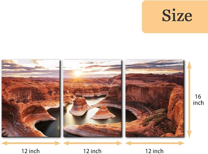 Pacimo 3 Pieces Lake Modern Wall Art Decor Arizona Landscape Pictures Prints on Canvas Wall Paintings Wall Decoration for Living Room Bedroom Office Stretch and Framed Ready to Hang - 12"x16"x3