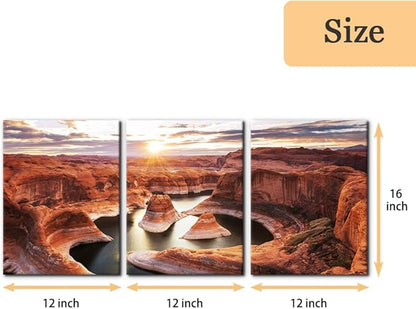 Pacimo 3 Pieces Lake Modern Wall Art Decor Arizona Landscape Pictures Prints on Canvas Wall Paintings Wall Decoration for Living Room Bedroom Office Stretch and Framed Ready to Hang - 12"x16"x3
