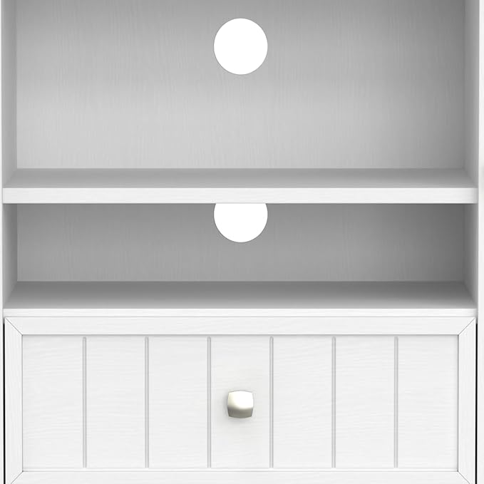 SIMPLIHOME Bedford TV Stand - 53 inch Wide Solid Wood Tall Media Console in White, Transitional Entertainment Center for Living Room for TVs up to 60 Inches with Glass Cabinets and Cable Management