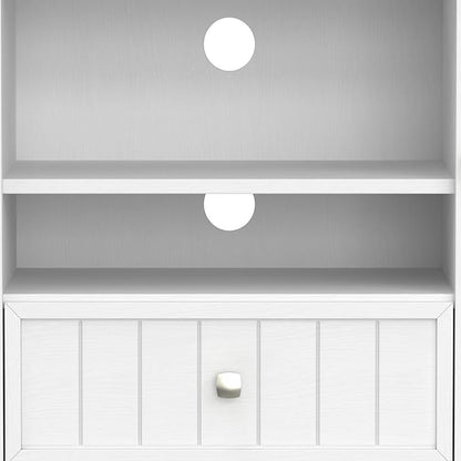 SIMPLIHOME Bedford TV Stand - 53 inch Wide Solid Wood Tall Media Console in White, Transitional Entertainment Center for Living Room for TVs up to 60 Inches with Glass Cabinets and Cable Management