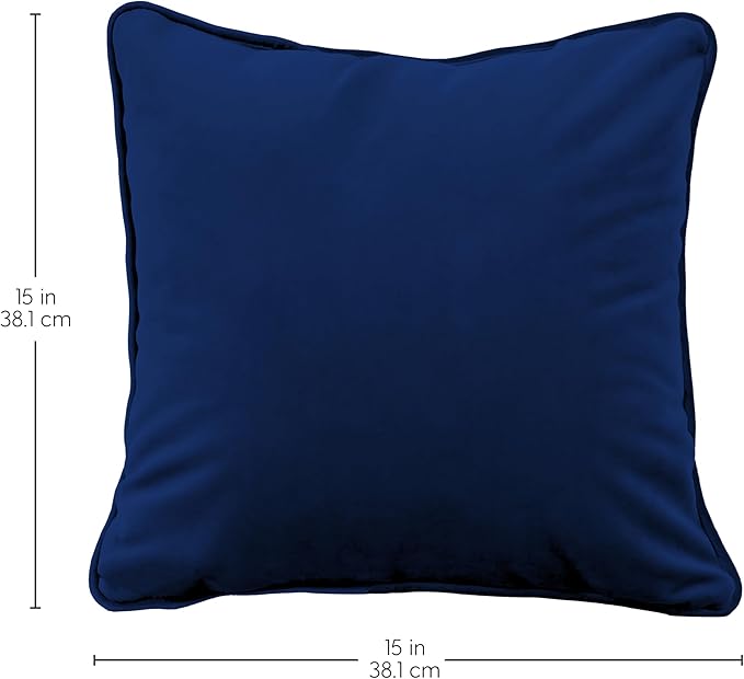 FDP 15" x 15" Velvet Square Pillow Set with Piping; Decorative Throw Pillow for Home Décor in Living Room, Bedroom or Lounge (2-Pack) - Eclipse, 15157-348