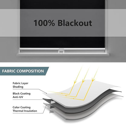 AOSKY Cordless Roller Shades Blackout Blinds for Windows Room Darkening Rolled Up Shades with Spring System, UV Protection Window Shades Door Blinds for Home and Office (33.5" W x 72" H, Black)