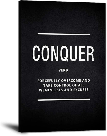 Office Wall Art Conquer Verb Inspirational Motivational Posters Prints on Canvas Inspiring Entrepreneur Quotes Inspiration Motivation Pictures Prints Artwork Home Office Wall Decor Framed (12”Wx16”H)