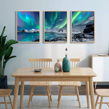 MHARTK66 Canvas Wall Art For Living Room Large Wall Decor For Bedroom Abstract Landscape Pictures Office Wall Decoration Aurora Nature Scenery Paintings 3 Piece Framed Art Prints Farmhouse Home Decor