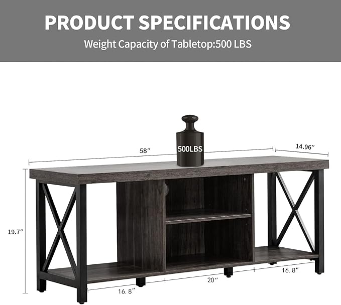 GAZHOME TV Stand for TV up to 65 Inches, TV Cabinet with Open Storage, TV Console Unit with Shelving for Living Room, Entertainment Room, Gray