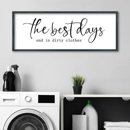 FZMHASLWW Laundry Room Sign Wall Decor 32"×12" The Best Days End In Dirtiest Clothes Large Wood Framed Wall Art Hanging (Black)