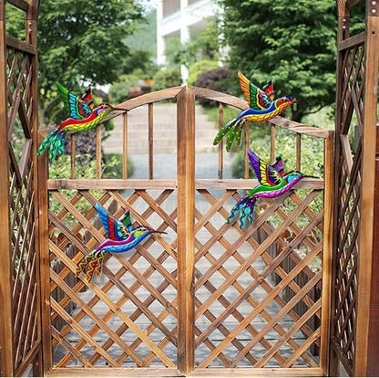 4 Pack Outdoor Garden Wall Art Decor Metal Hummingbird, 3D Colorful Garden Birds Sculpture, Metal Hand Made Bird Wall Art Decorations for Fence Patio Balcony Living Room