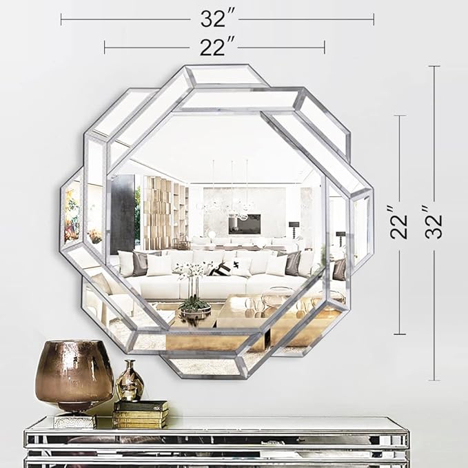 Chende 32" x 32" Large Wall Mirror for Elegant Living Room, Modern Decorative Mirror with Glass Beveled Edge for Wall, Foyer, Entryway, Fireplace, Bathroom