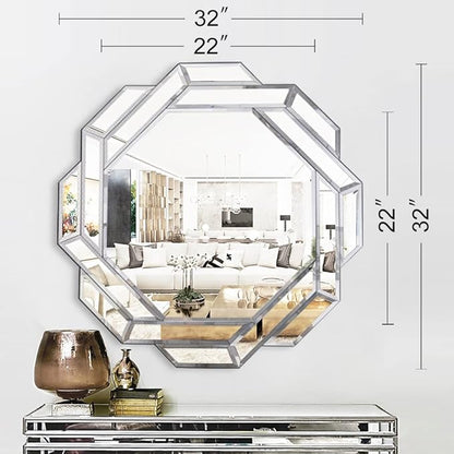 Chende 32" x 32" Large Wall Mirror for Elegant Living Room, Modern Decorative Mirror with Glass Beveled Edge for Wall, Foyer, Entryway, Fireplace, Bathroom