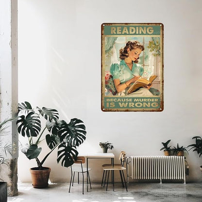 Metal Signs Reading Because Murder Is Wrong Vintage Signs Retro Aluminum Tin Sign for Toilet Washroom Garden Home Bar Cafe Decor 8x12 Inch
