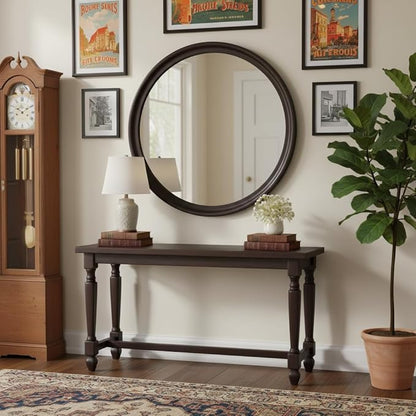 Round Mirrors 36 Inch,Rustic Decorative Transitional Dark Walnut Wall Mirror with Wood Grain for Bathroom,Farmhouse Hanging Vanity Mirror for Entryway Living Room or Bedroom