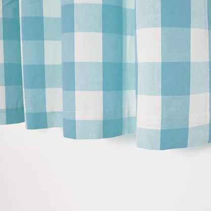 3 Pc Cotton Classic Country Farmhouse Kitchen Window Curtain Grommet Top -Sky Blue & White Buffalo Check Tier & Valance Set, 54" x 18" / 32" x 30"