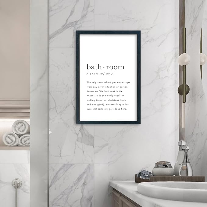 YWMZYKJGS Bathroom Quotes Wall Decor 16"×11" for Toile Restroom Rules Sign Funny black and white Restroom Quotes Modren Bathroom Wall Hanging Art (Black)