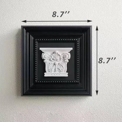 Elegant Black Framed Plaster Wall Art — 3D White Plaster Architectural Accent in Classic Frame, Small Decorative Shelf & Wall Decor for Living Room, Office, Entryway (8.7" x 8.7")
