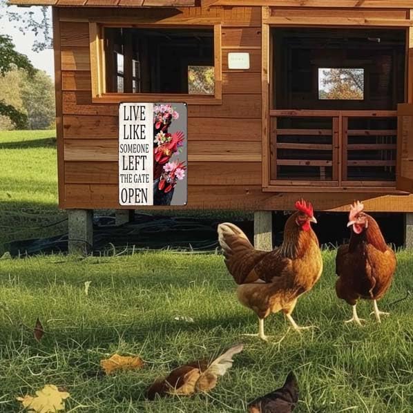 Metal Sign Chicken Live Like Someone Left The Gate Open Vintage Signs Retro Aluminum Tin Sign for Kitchen Office Home Bar Cafe Wall Decor 8x12 Inch