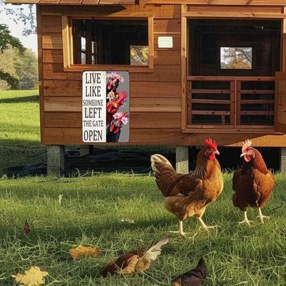 Metal Sign Chicken Live Like Someone Left The Gate Open Vintage Signs Retro Aluminum Tin Sign for Kitchen Office Home Bar Cafe Wall Decor 8x12 Inch