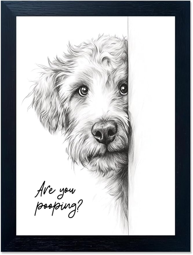 Gongyuanyihao Arts Funny Dog Bathroom Wall Art with Black Frame, Are You Pooping Sign for Farmhouse Restroom Decor, Rustic Humorous Canvas Print Painting Ready to Hang 16"x20"